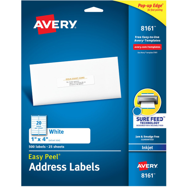 Avery&reg; Easy Peel White Inkjet Mailing Labels AVE8161