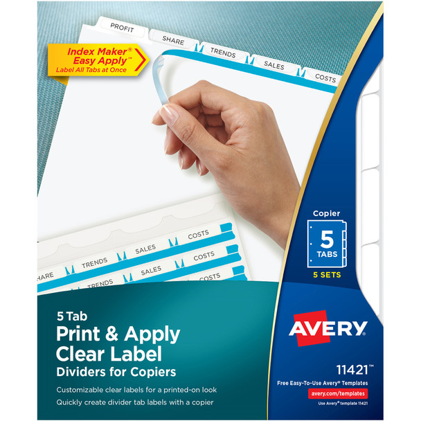 Avery&reg; Print & Apply Clear Label Dividers - Index Maker Easy Peel Printable Labels AVE11421