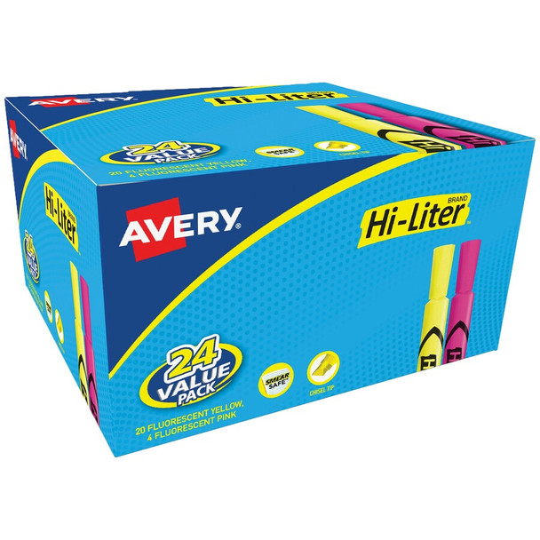 Avery&reg; Hi-Liter Desk-Style Highlighters - SmearSafe AVE98189