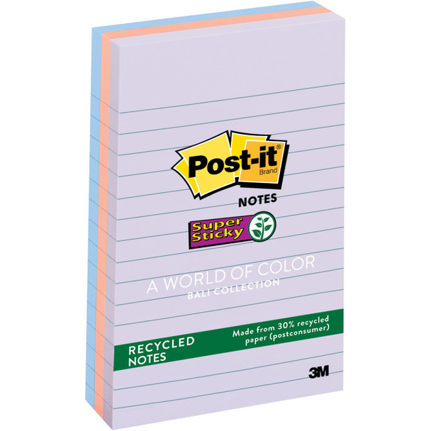 Post-it Super Sticky Lined Recycled Notes - Bali Color Collection
