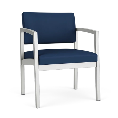 Lesro Lenox Steel Frame Oversize Guest Chair, Patriot-Plus Imperial-Blue Back Upholstery, Patriot-Plus Imperial-Blue Seat Upholstery, Silver Frame Finish, 3/4 View