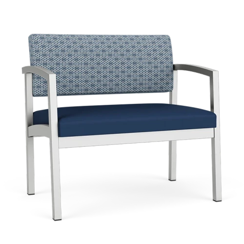 Lesro Lenox Steel Frame Bariatric Guest Chair, Rise Rain-Song Back Upholstery, Patriot-Plus Imperial-Blue Seat Upholstery, Silver Frame Finish, 3/4 View