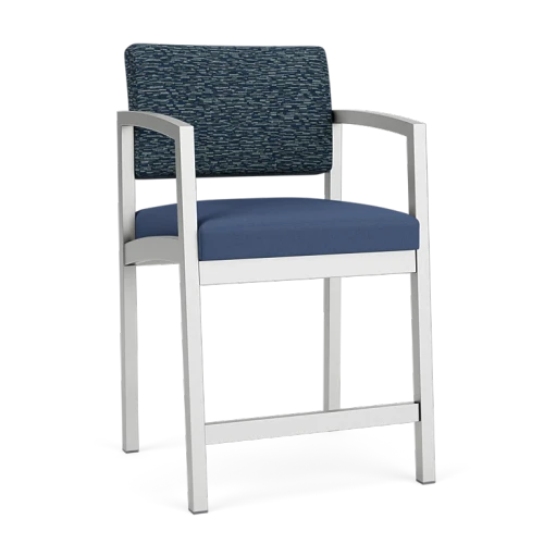 Lesro Lenox Steel Frame Hip Chair, Boothby Bisbee Back Upholstery, Silvertex Sapphire Seat Upholstery, Silver Frame Finish, 3/4 View