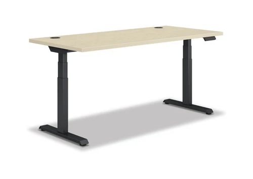 HON Coordinate, Sit Stand Height Adjustable Base, 3-Stage, Charcoal Paint, Coordinate Phantom Ecru Top, 60" x 30", 3/4 View