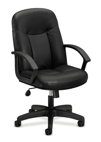 HON Value Series Executive Tilter in Black SB11 Leather, Fixed Arms