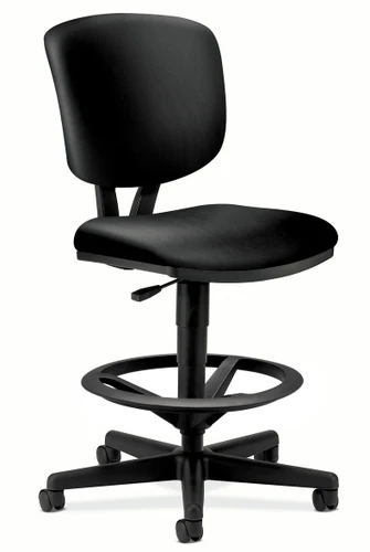 HON Volt Task Stool, Black Leather Upholstered Seat and Back, Adjustable Footring, 3/4 View