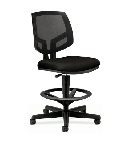 HON Volt Task Stool, Black Mesh Back, Black Fabric Seat, Adjustable Footring, 3/4 View
