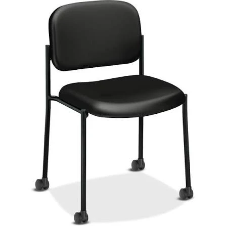 HON Scatter, Black Bonded Leather Seat and Back Upholstery, Armless, Post Legs, Casters