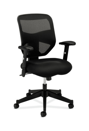 HON Prominent Mesh High Back Task Chair, Center Tilt, Black Mesh Back and Seat, 3/4 Front View