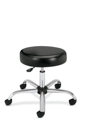 HON Medical Stool, Black Healthcare Vinyl, Aluminum Base