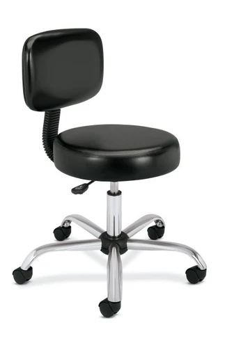 HON Medical Stool, Black Vinyl, Polished Aluminum Base