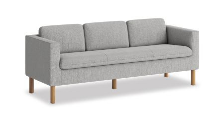 HON Parkwyn, 3 Seat Sofa, Lounge Chair, Gray Fabric Upholstery, Medium Oak Wood Legs, 3/4 Front View