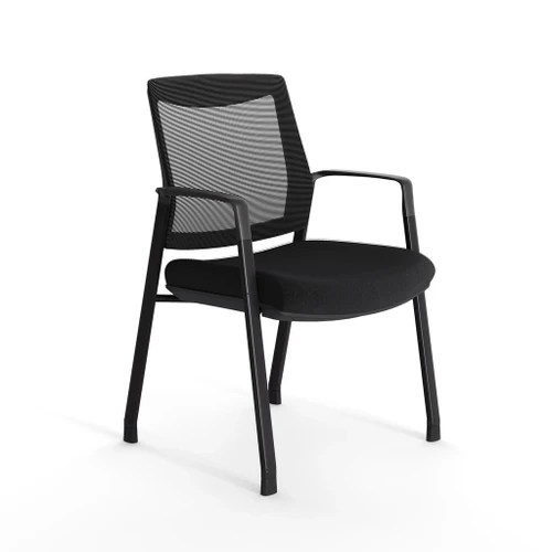 OfficeSource, Duo, 2-in-1 Stacking Chair, Black Mesh Back and Seat, Glides