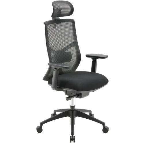 OfficeSource, Starlight, High Back Luxe Task Chair, Mesh Back, Black Fabric, Headrest