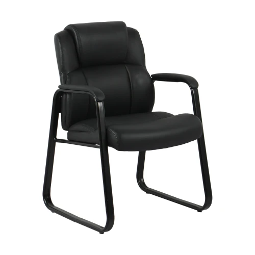 OfficeSource, Brady, Executive Guest Chair with Sled Base, Black Polyurethane Leather, 3/4 Front View