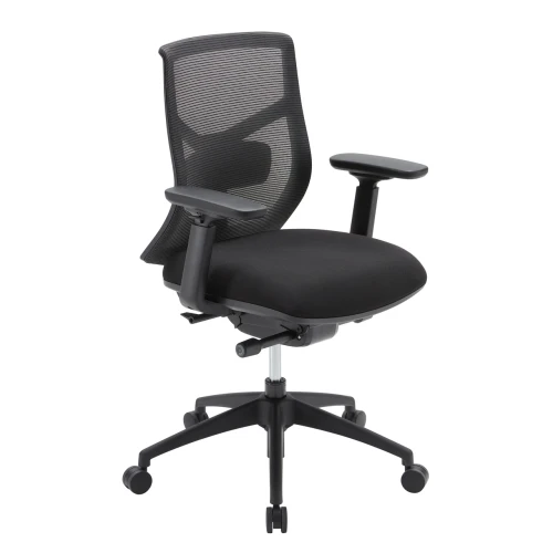 OfficeSource, Starlight Mid Back Luxe Task Chair, Black Mesh Back, Black Fabric Seat