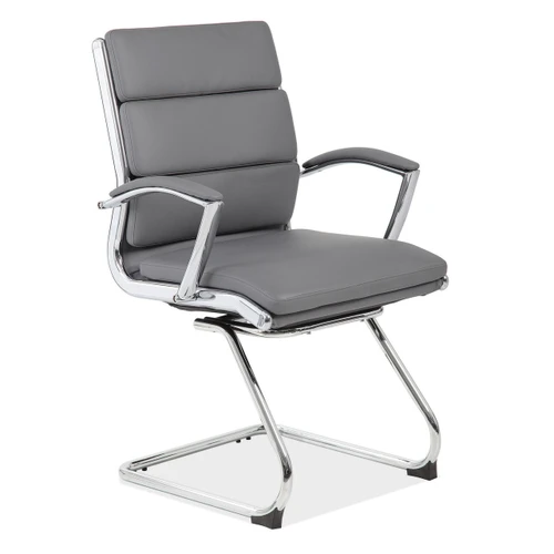 OfficeSource, Merak Collection, Executive Guest Sled Base, Chrome Frame, Gray PU Leather