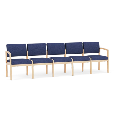 Lesro Lenox Wood Five Seat Sofa, Archetype Admiral Back Upholstery, Archetype Admiral Seat Upholstery, Natural Frame Finish, 3/4 View
