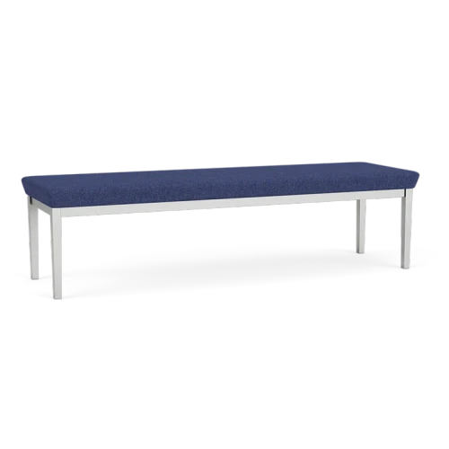 Lesro Lenox Steel Three Seat Bench, Archetype Admiral Seat Upholstery, Silver Frame Finish, 3/4 View