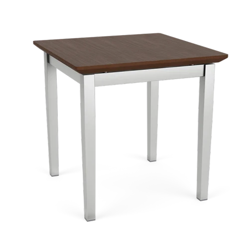Lesro Lenox Steel End Table, Riftwood Walnut Laminate Top, Silver Frame Finish, 3/4 View