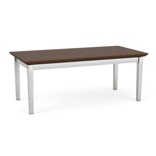 Lesro Lenox Steel Coffee Table, Riftwood Walnut Laminate Top, Silver Frame Finish, 3/4 View