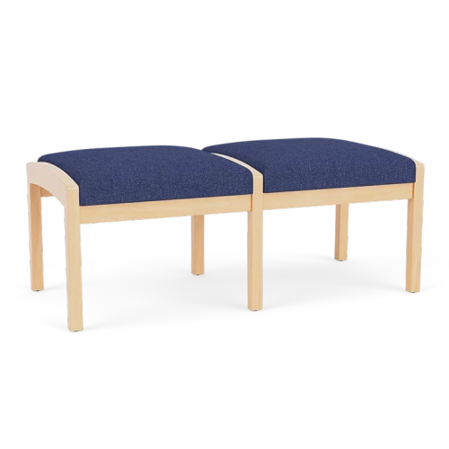 Lesro Lenox Wood Two Seat Bench, Archetype Admiral Seat Upholstery, Natural Frame Finish, 3/4 Front View