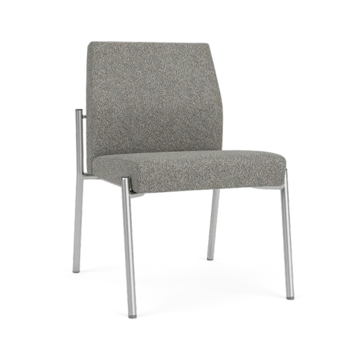 Lesro Mystic Armless Guest Chair, Connelly Dove Upholstery, Silver Frame Finish, 3/4 Front View