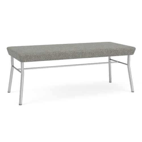 Lesro Mystic Two Seat Bench, Connelly Dove Seat Upholstery, Silver Frame Finish, 3/4 Front View