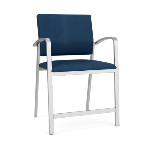 Lesro Newport Oversize Hip Chair, Patriot-Plus Blue-Ridge Upholstery, Silver Frame Finish, 3/4 Front View