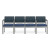 Lesro Lenox Steel Four Seat Sofa, Boothby Blazer Back Upholstery, Silvertex Sapphire Seat Upholstery, Silver Frame Finish, Optional Black Polyurethane Arm Pads, Front View