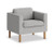 HON Parkwyn Club Chair, Gray Fabric Upholstery, Medium Oak Wood Legs, 3/4 Front View