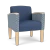 Lesro Belmont Guest Chair, Silvertex Sapphire Seat and Back, Rise Rain-Song Arm Panels, Natural Finish, 3/4 Front View