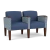 Lesro Belmont Two Seat Sofa, Silvertex Sapphire Seats and Back, Rise Rain-Song Arm Panels, Walnut Finish, 3/4 Front View
