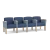 Lesro Belmont Four Seat Sofa, Silvertex Sapphire Seats and Back, Rise Rain-Song Arm Panels, Natural Finish, 3/4 Front View