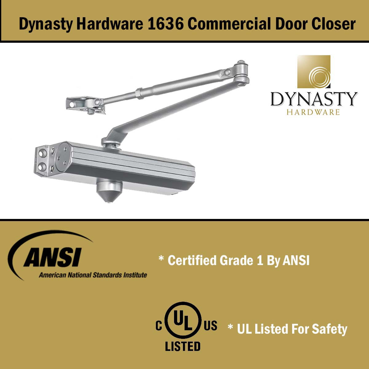 Dynasty Hardware 1636-ALUM Grade 1 Door Closer, Size 3-6, Sprayed