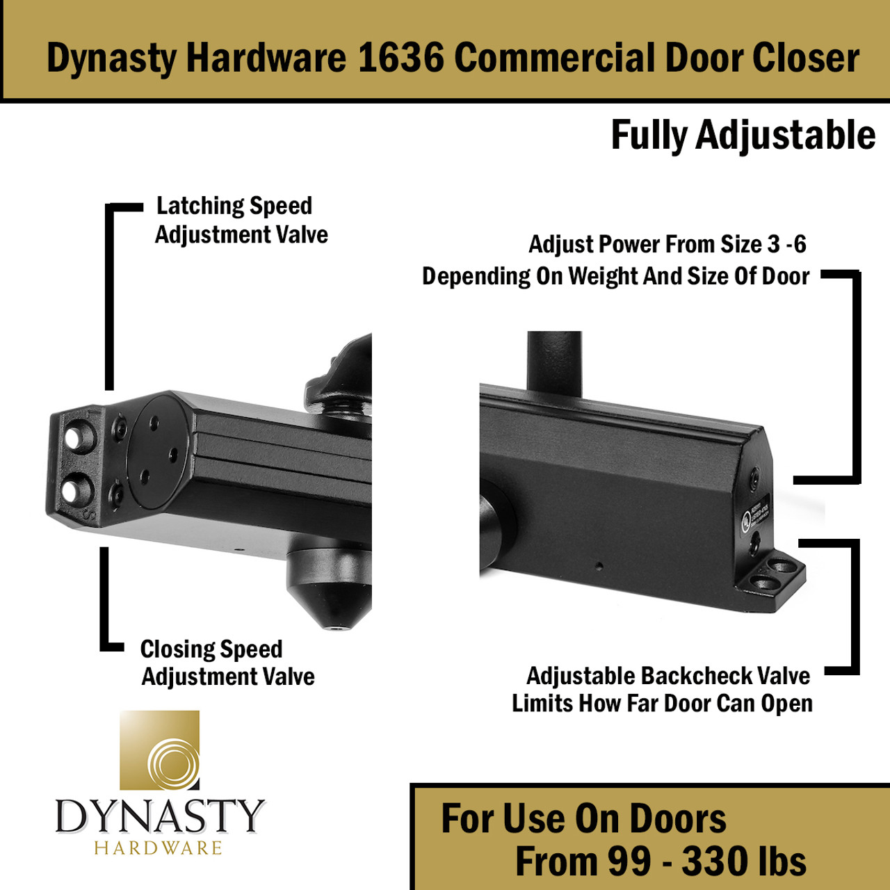 Dynasty Hardware 1636-DURO Grade 1 Door Closer, Size 3-6, Dark Bronze