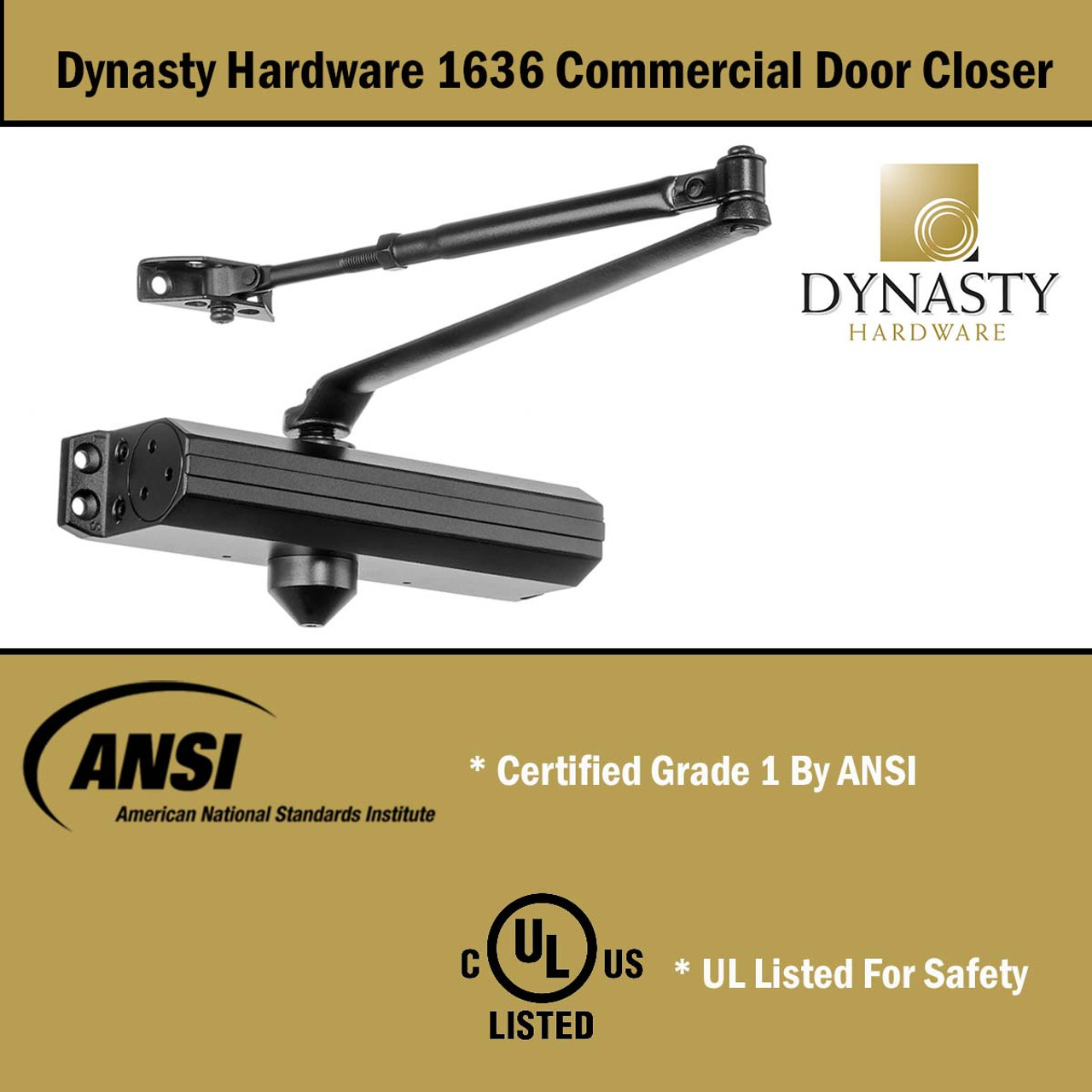 Dynasty Hardware 1636-DURO Grade 1 Door Closer, Size 3-6, Dark Bronze