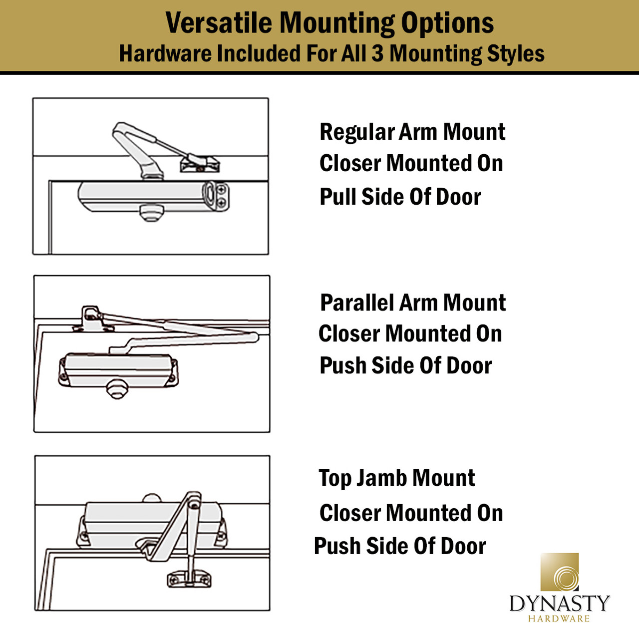 Dynasty Hardware 3000-ALUM Commercial Grade Door Closer, Size 3 Spring,  Aluminum