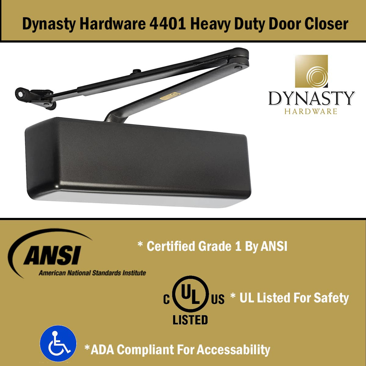 Dynasty Hardware 4401-DURO Surface Mount Heavy Duty Commercial Door Closer Brown