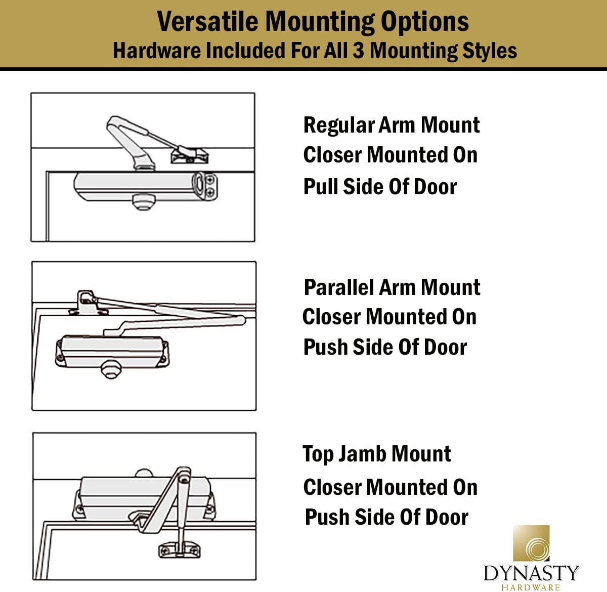 Dynasty Hardware DYN-8500-ALUM Surface Mount Door Closer, Sprayed