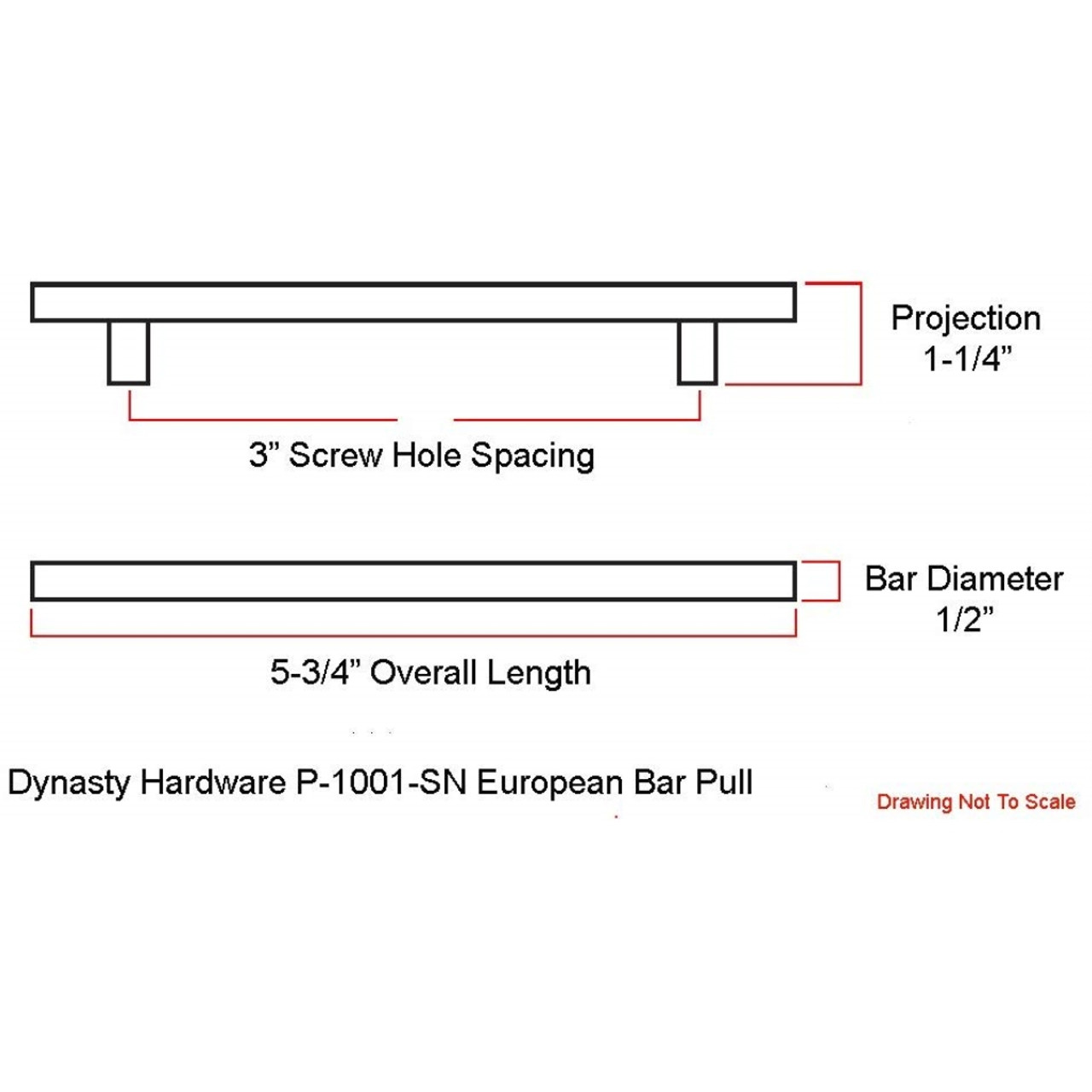 Dynasty Hardware P-1001-SN European Bar Style Cabinet Pull 5-3/4" Satin Nickel