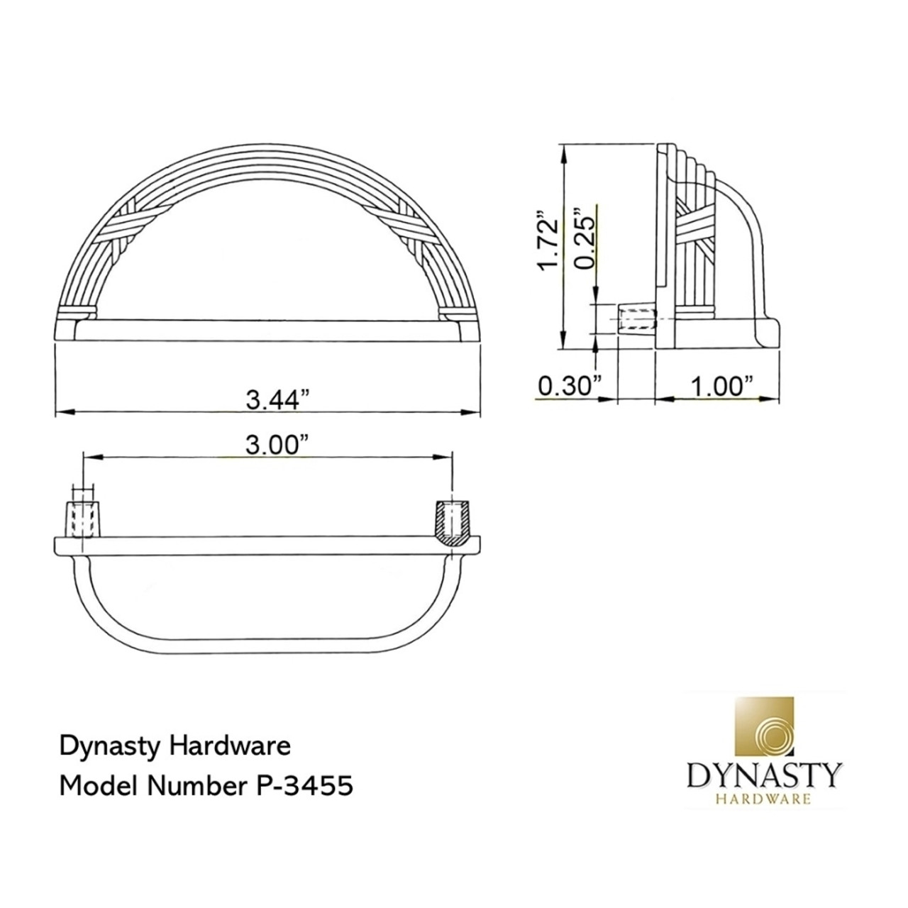 Dynasty Hardware P-3455-AN Ribbon & Reed Cabinet Bin Pull Antique Nickel