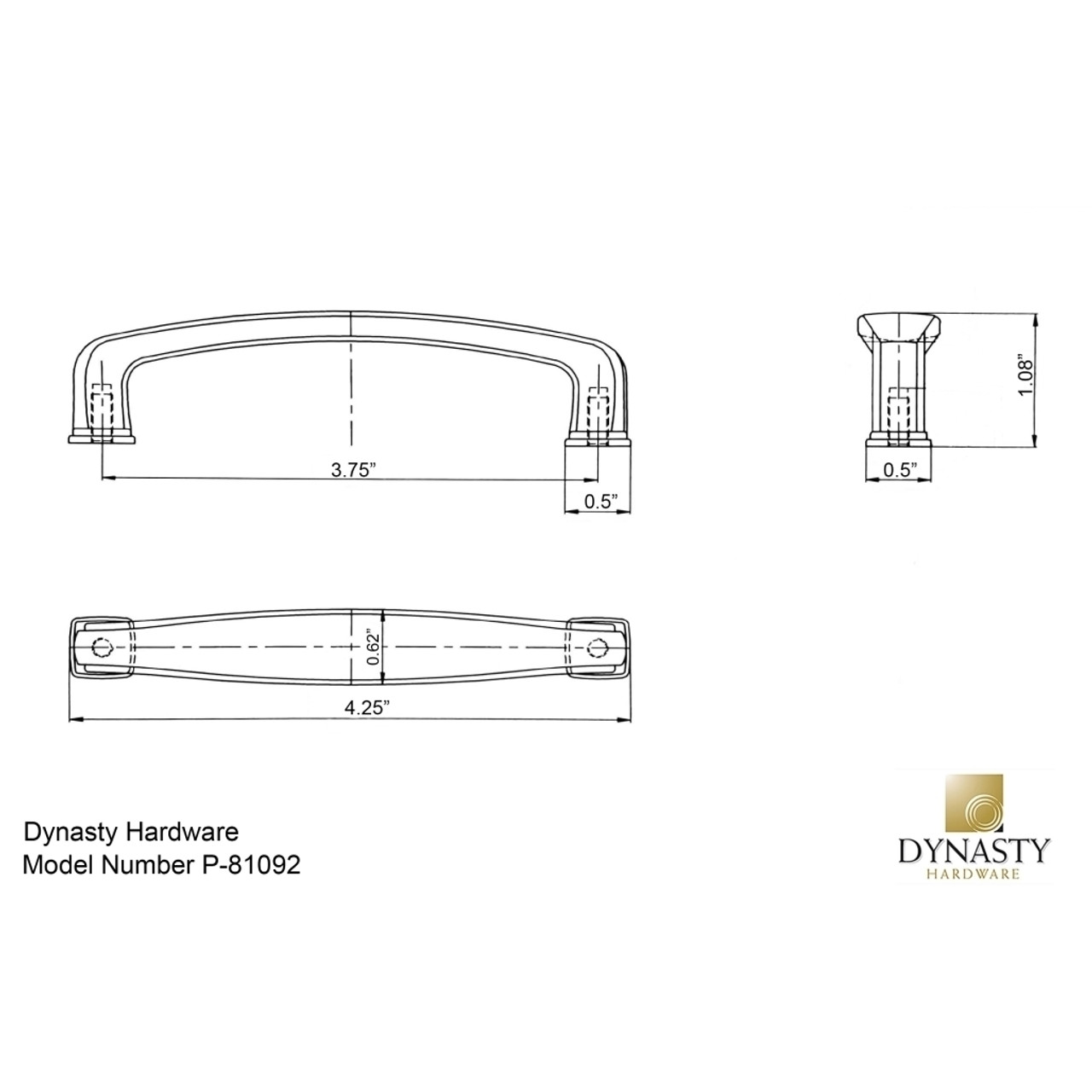 Dynasty Hardware P-81092-FB Cabinet Hardware 3-3/4-Inch CTC Pull Flat Black