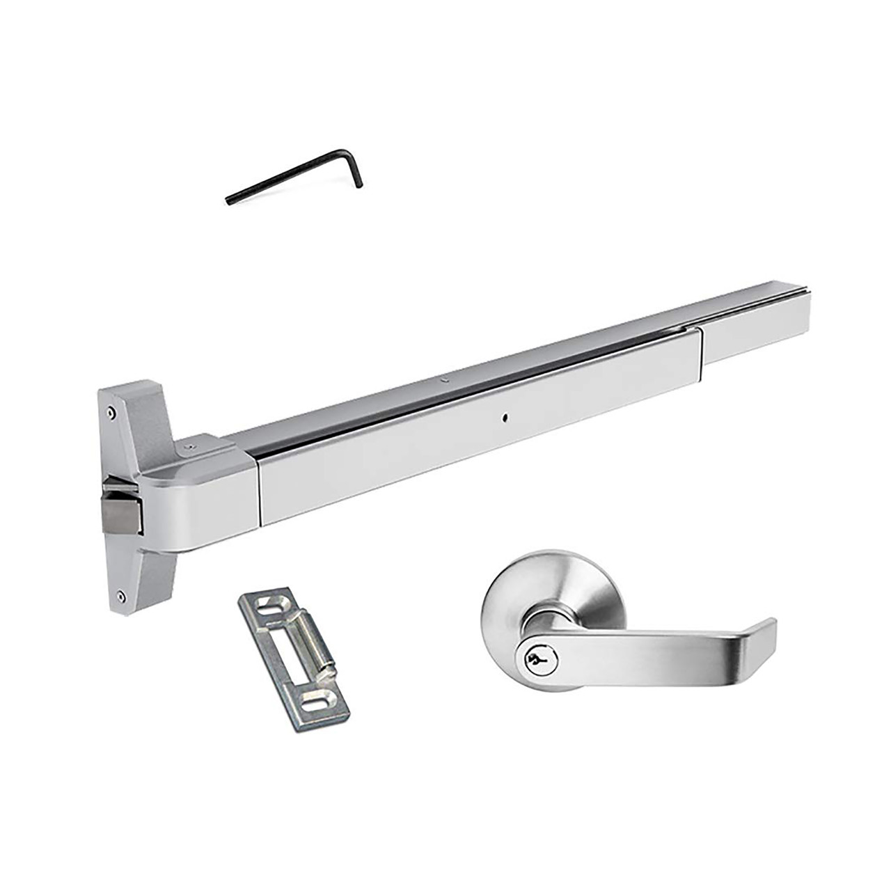 Dynasty Hardware Push Bar Panic Exit Device Aluminum, With Exterior Lever