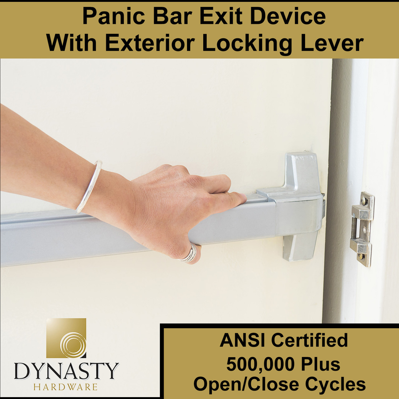 Dynasty Hardware Push Bar Panic Exit Device Aluminum, With Exterior Lever