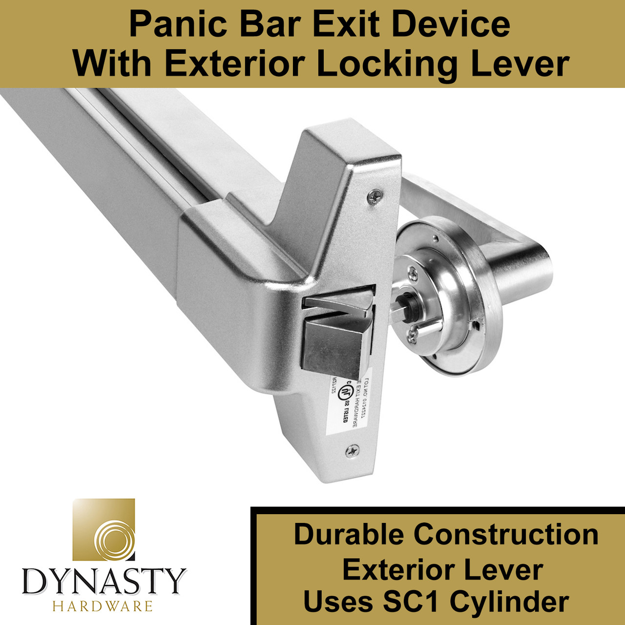 Dynasty Hardware Push Bar Panic Exit Device Aluminum, With Exterior Lever