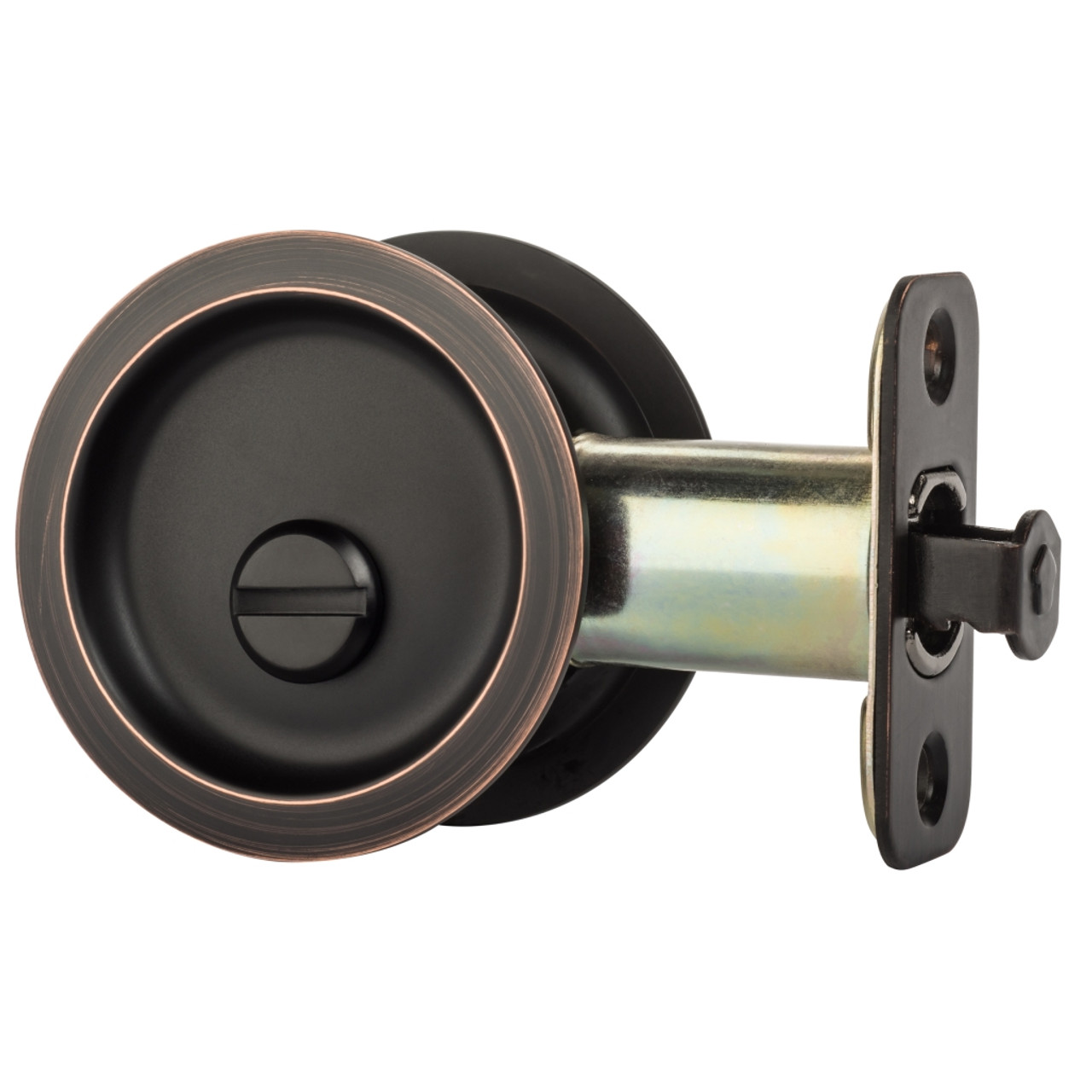 Dynasty Hardware Round Bed / Bath Privacy Pocket Door Latch Aged Oil Rubbed Bronze
