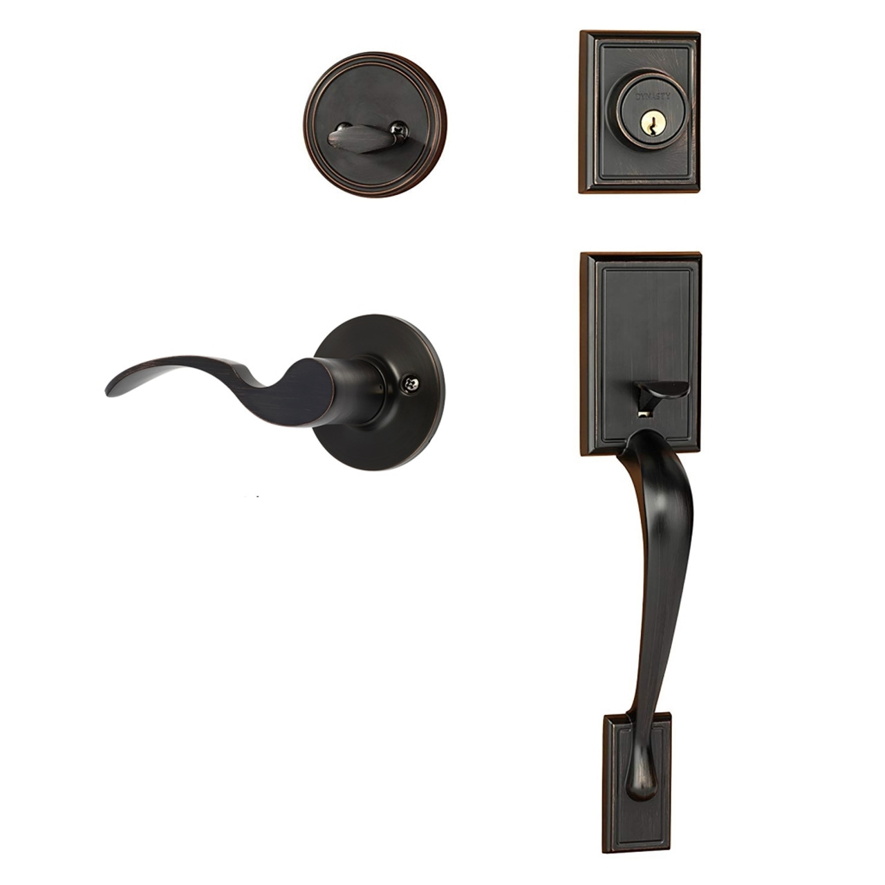 Dynasty Hardware RID-MON-100-12P-RH Ridgecrest Front Door Handleset, Aged Oil Rubbed Bronze, With Monterey Lever, Right Hand