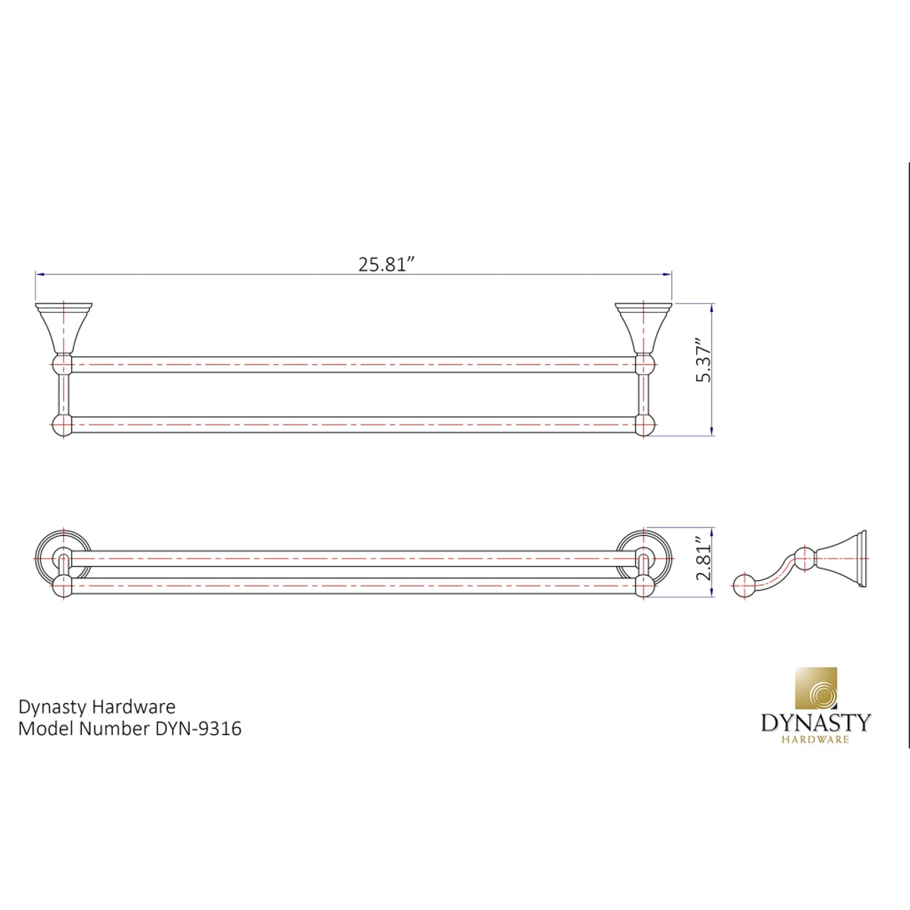 Dynasty Hardware 9316-ORB Bay Hill 24" Double Towel Bar Oil Rubbed Bronze