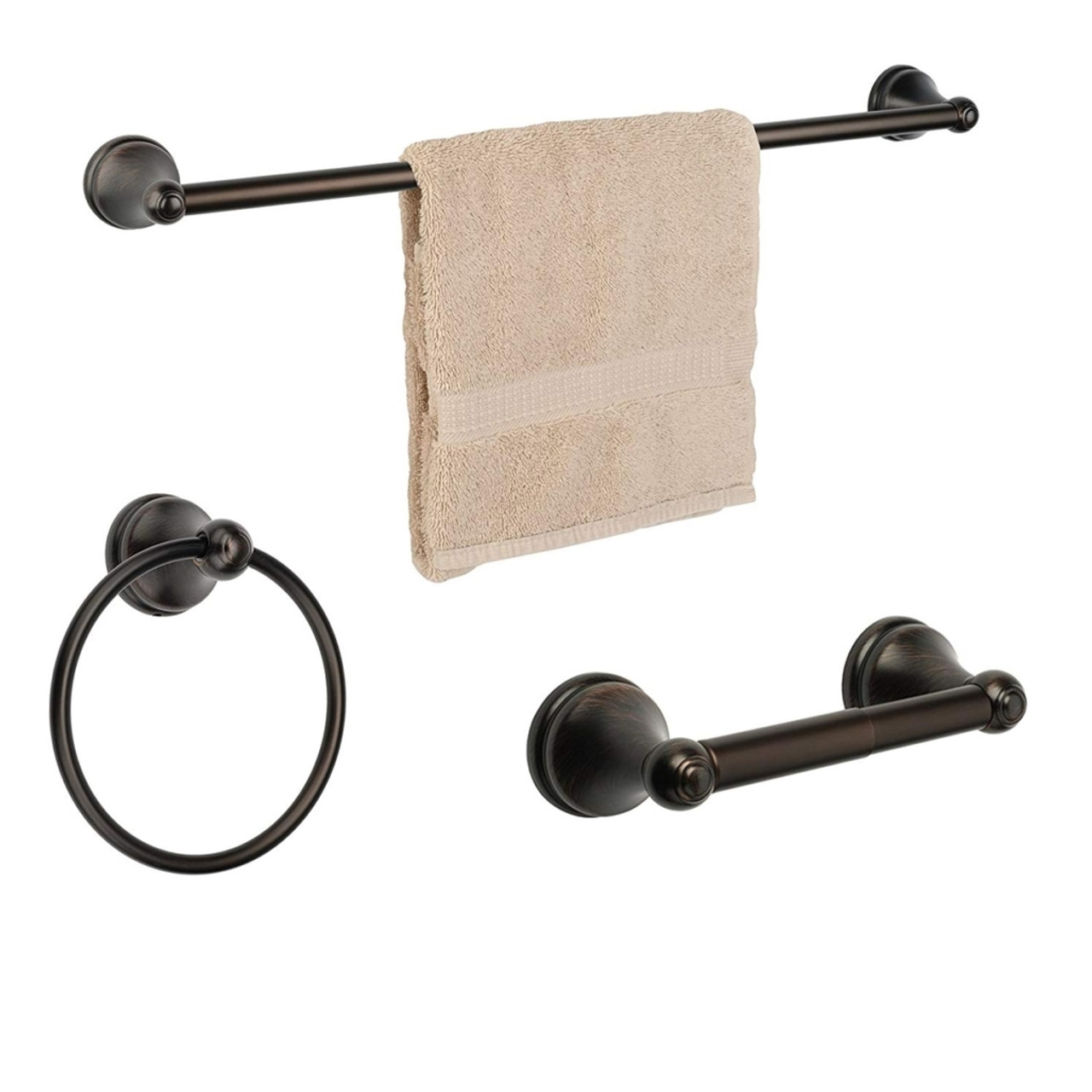 Dynasty Hardware 5000-ORB-3 Brentwood Towel Bar Set, Oil Rubbed Bronze, 3-Piece Set, With 24" Towel Bar